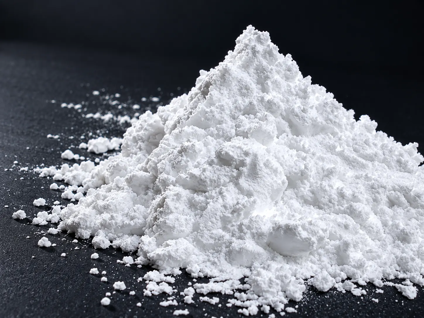 White glass powder with fine texture and small agglomerates
